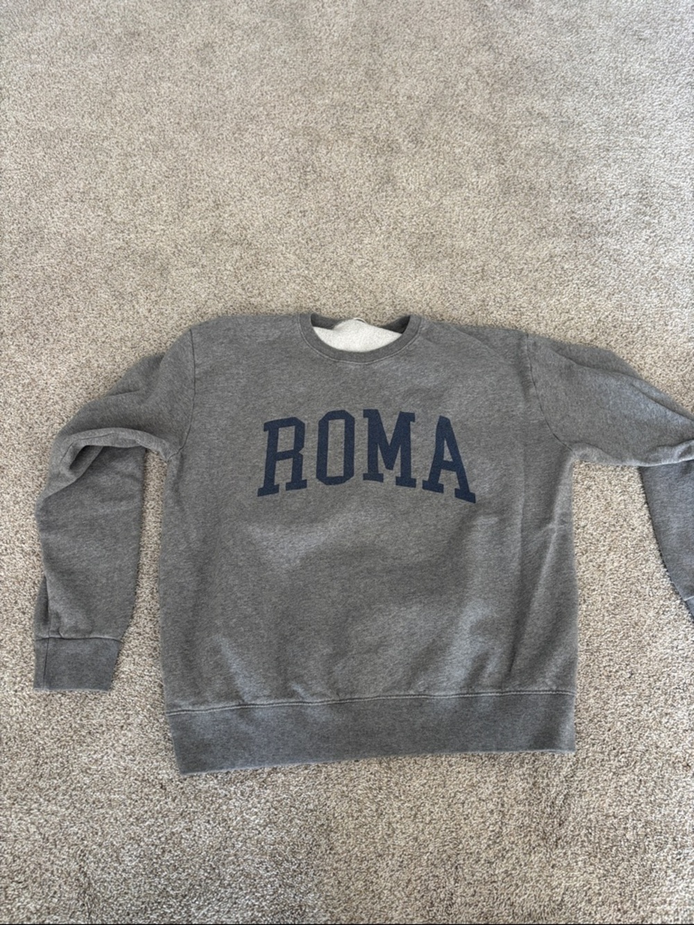 Brandy Melville-john galt Grey Crewneck Sweatshirt with Navy ROMA Print